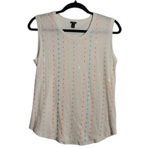 J. CREW Stacked Sequin 100% Cotton Sleeveless Tank Top in Cream Size XXS
